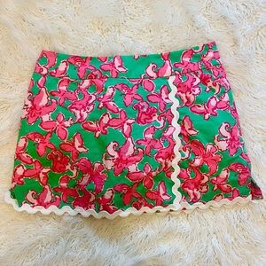 ☘️Lilly Pulitzer Jarvey Skort – Size 0 – Pink & Green – Ric Rac Trim🍀